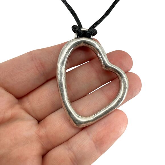 J. Jill Silver Heart Pendant Necklace Interchangeable Cord Rustic COMPASSION NWT - Picture 6 of 15